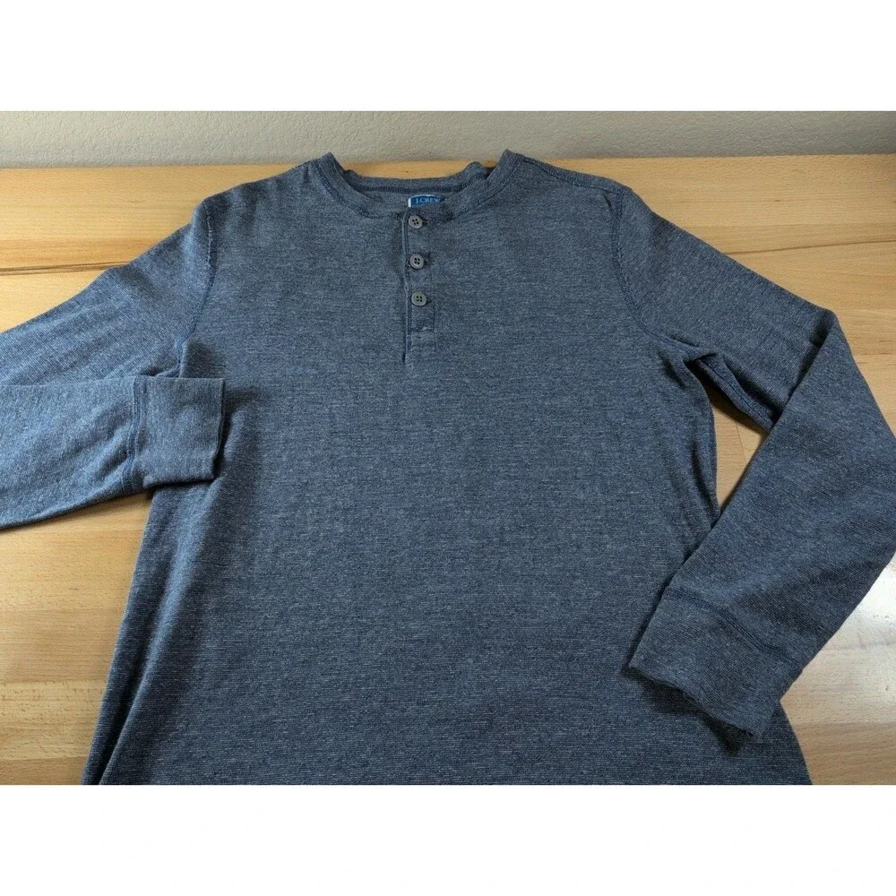 J. Crew Men’s Long Sleeve Blue 3 Button Henley Cotton Shirt Size Large